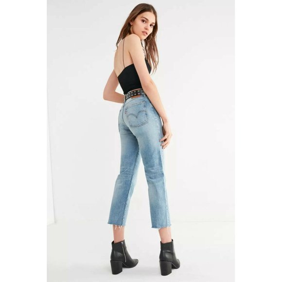 LEVI'S Wedgie Rough Tide High Rise Straight Leg Raw Hem Cropped Jeans, Size 25 - Picture 1 of 15